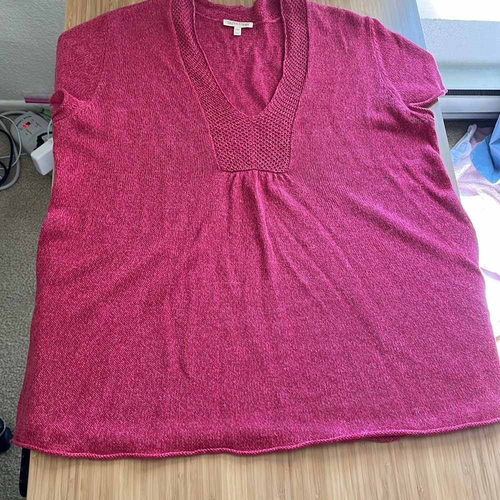 Eileen Fisher Women's 100% Linen V-Neck Tunic Short Sleeved Knit Top, Size XL - Picture 7 of 13